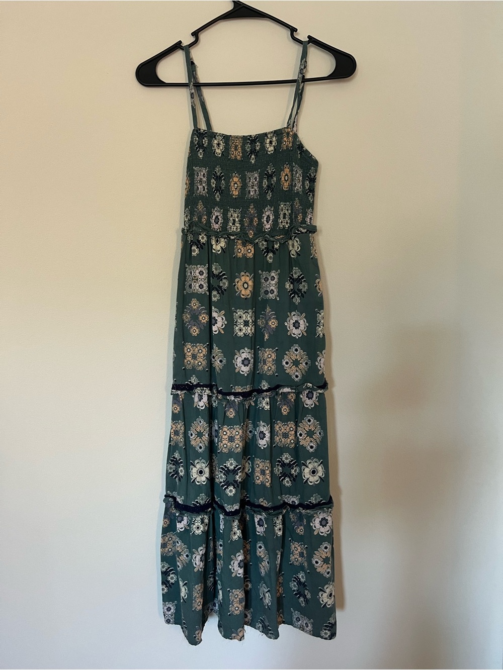 Boho Floral Tiered Maxi Dress in Green